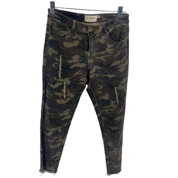 Denim By Ellison Womens Camouflage Jeans Skinny Distressed Stretch Green Small - Picture 1 of 11